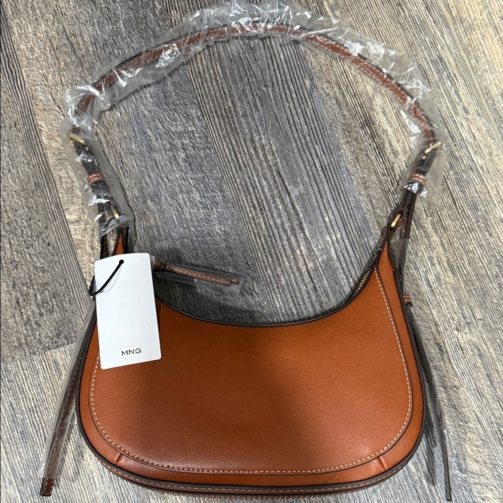 Mango Tan Leather Shoulder Bag